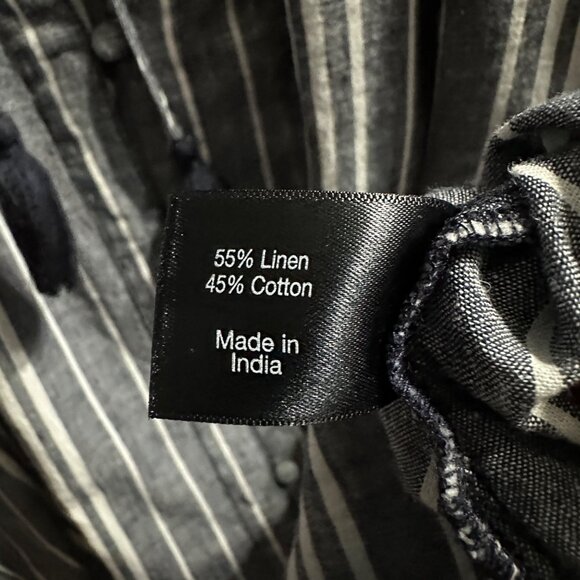 Lane Bryant sz 18 blue striped linen blend lagenlook boxy Boho tassel front top - Picture 5 of 7